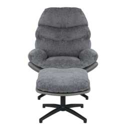 Manu Boucle Recliner Swivel Armchair With Footstool, Grey - thumbnail 4