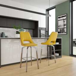 Set Of 2 Milo PU Swivel Bar Stool, Yellow