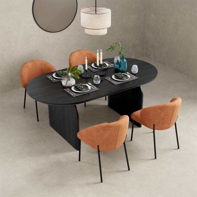 Orchid Oval Dining Table Set With 4 Velvet Chairs, Orange - image 1