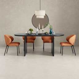 Orchid Oval Dining Table Set With 4 Velvet Chairs, Orange - thumbnail 2