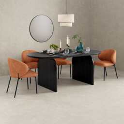 Orchid Oval Dining Table Set With 4 Velvet Chairs, Orange - thumbnail 3
