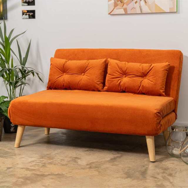 Jola Velvet Foldable 2 Seater Sofa Bed, Orange - image 1