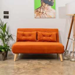 Jola Velvet Foldable 2 Seater Sofa Bed, Orange - thumbnail 2