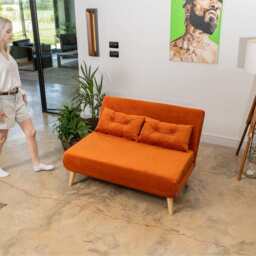 Jola Velvet Foldable 2 Seater Sofa Bed, Orange - thumbnail 6