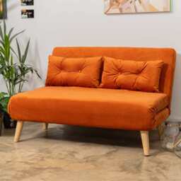 Jola Velvet Foldable 2 Seater Sofa Bed, Orange - thumbnail 1