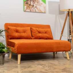 Jola Velvet Foldable 2 Seater Sofa Bed, Orange - thumbnail 3
