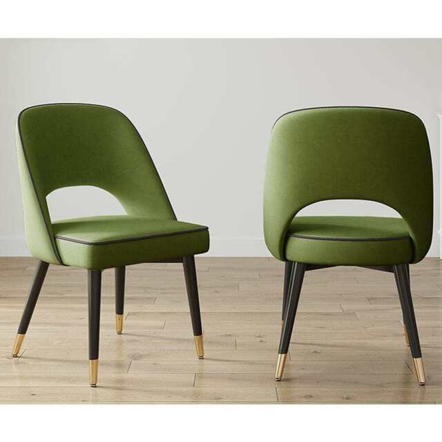 Set Of 2 Amore Upholstery Dining Chair with Legs, Moss Green / Golden Leg