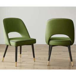 Set Of 2 Amore Upholstery Dining Chair with Legs, Moss Green / Golden Leg