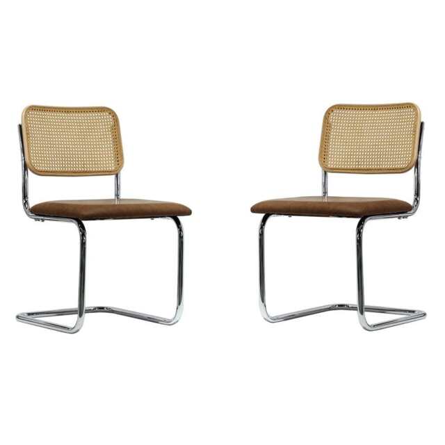Set Of 2 Boho PU & Rattan Dining Chairs - image 1