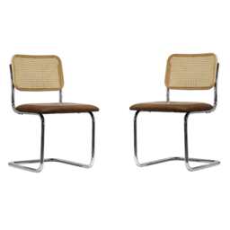 Set Of 2 Boho PU & Rattan Dining Chairs - thumbnail 1