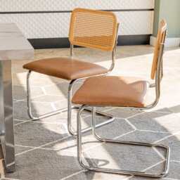 Set Of 2 Boho PU & Rattan Dining Chairs - thumbnail 2