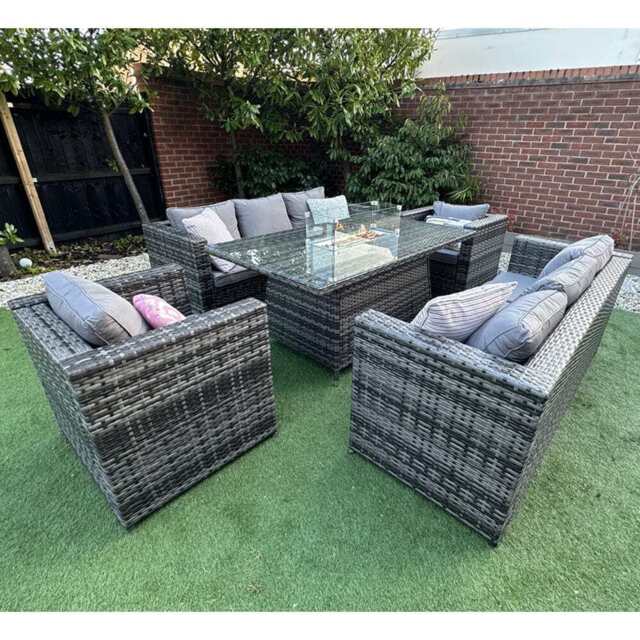 Vancouver 8 Seater Rattan Garden Furniture Sofa Fire Pit, Without Rain Cover