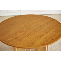 Boho Round Rattan Dining Table Set with 4 Velvet Upholstered Chairs, Dining Table Only - thumbnail 2