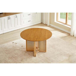 Boho Round Rattan Dining Table Set with 4 Velvet Upholstered Chairs, Dining Table Only - thumbnail 3