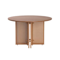 Boho Round Rattan Dining Table Set with 4 Velvet Upholstered Chairs, Dining Table Only - thumbnail 7