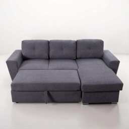 Linen 3 Seater Corner Sofa Bed Reversible Ottoman Chaise Sofa With Cupholder and Wireless Charger, Grey - thumbnail 2