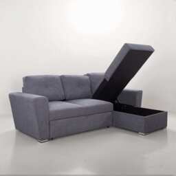 Linen 3 Seater Corner Sofa Bed Reversible Ottoman Chaise Sofa With Cupholder and Wireless Charger, Grey - thumbnail 3