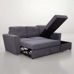 Linen 3 Seater Corner Sofa Bed Reversible Ottoman Chaise Sofa With Cupholder and Wireless Charger, Grey - thumbnail 1