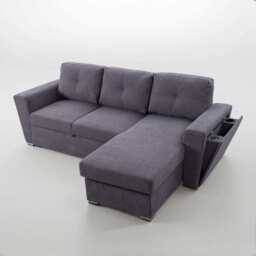 Linen 3 Seater Corner Sofa Bed Reversible Ottoman Chaise Sofa With Cupholder and Wireless Charger, Grey - thumbnail 5