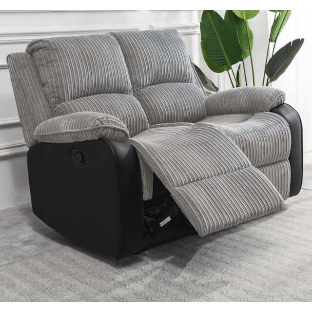 Boston Grey Plush Fabric 2 Seater Recliner, Manual Recliner / Light Grey