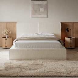 Tessa Boucle Teddy Fleece Pneumatic Bed King Bed Double Bed Frame With USB charger, Double / Beige Boucle - thumbnail 3