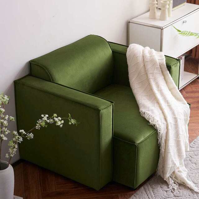 Tessa Modular Single Sofa With 2 Arms, Velvet Moss Green - image 1