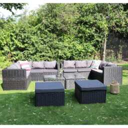 Vancouver 12 Seater Rattan Corner Sofa Patio Set Garden Sofa Set In Black, With Rain Cover - thumbnail 2