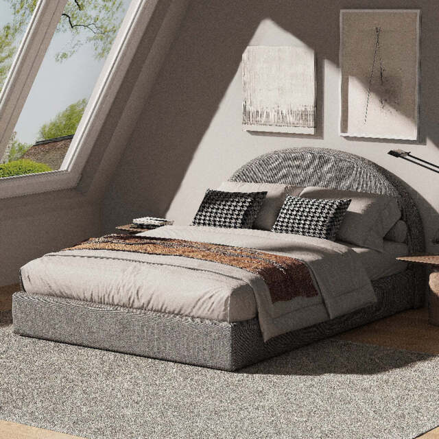 Marshmuff Linen Bed Frame With Curved Headboard King Bed or Double Bed, Double Size Frame / Grey - image 1