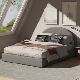 Marshmuff Linen Bed Frame With Curved Headboard King Bed or Double Bed, Double Size Frame / Grey - thumbnail 1