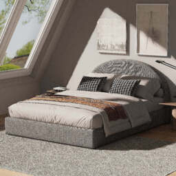 Marshmuff Linen Bed Frame With Curved Headboard King Bed or Double Bed, Double Size Frame / Grey - thumbnail 1