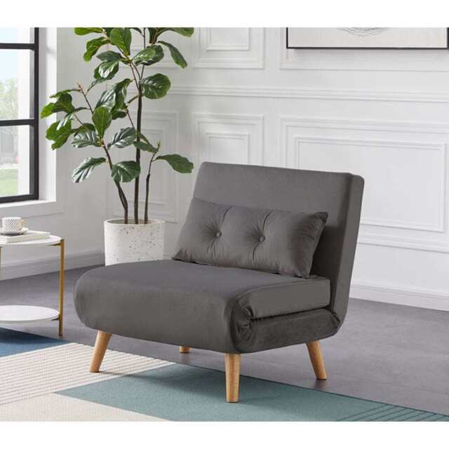 Jola Velvet Foldable Sofa Bed with Pillow 1 Seater, Grey