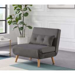 Jola Velvet Foldable Sofa Bed with Pillow 1 Seater, Grey