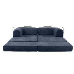 Hugspacee Velvet Corduroy Compressed Daybed lounge Sofa with Ottoman, Dark Blue - thumbnail 2