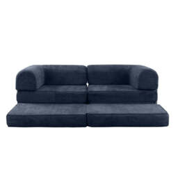 Hugspacee Velvet Corduroy Compressed Daybed lounge Sofa with Ottoman, Dark Blue - thumbnail 4