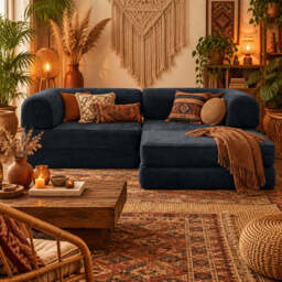 Hugspacee Velvet Corduroy Compressed Daybed lounge Sofa with Ottoman, Dark Blue