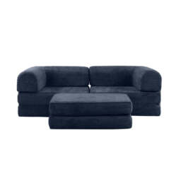 Hugspacee Velvet Corduroy Compressed Daybed lounge Sofa with Ottoman, Dark Blue - thumbnail 3