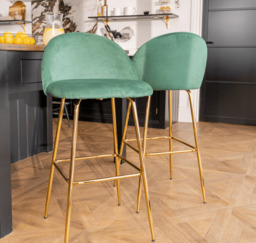 Set Of 2 Aurora Velvet Bar Stool, Green - thumbnail 1