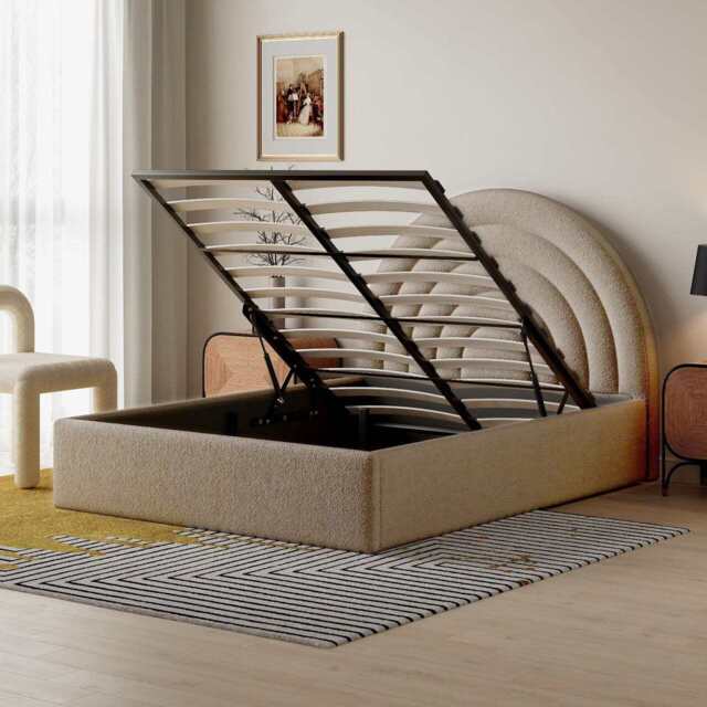 Modern Ottoman Upholstered Lift Up Storage Bed Frame, King / Taupe - image 1