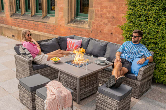 Rosen 9 Seater Rattan Garden Furniture Cubic Fire Pit Table Set - image 1