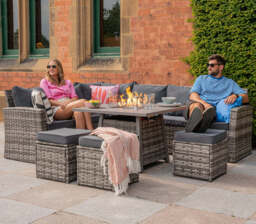 Rosen 9 Seater Rattan Garden Furniture Cubic Fire Pit Table Set - thumbnail 2