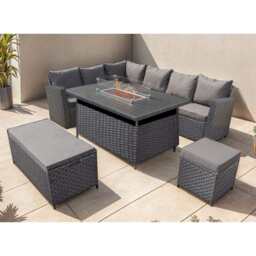 Rosen 9 Seater Rattan Garden Furniture Corner Sofa Set With Aluminum Fire Pit Dining Table And Storage Box, Left Facing / Black / With Rain Cover - thumbnail 2