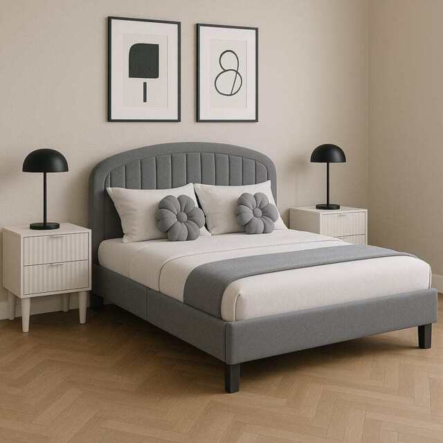 Aurora Plush Bed Frame with Head Board Single Bed or Double Bed, Single Size Frame / Grey - image 1