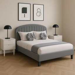 Aurora Plush Bed Frame with Head Board Single Bed or Double Bed, Single Size Frame / Grey
