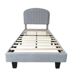 Aurora Plush Bed Frame with Head Board Single Bed or Double Bed, Single Size Frame / Grey - thumbnail 2