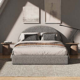Marshmuff Linen Bed Frame With Curved Headboard King Bed or Double Bed, King Size Frame / Grey