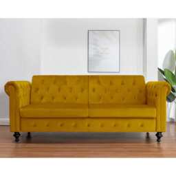 Toronto 3 Seater Chesterfield Style Velvet Sofa Bed In Mustard - thumbnail 5