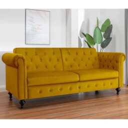 Toronto 3 Seater Chesterfield Style Velvet Sofa Bed In Mustard
