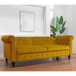 Toronto 3 Seater Chesterfield Style Velvet Sofa Bed In Mustard - thumbnail 3