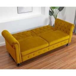 Toronto 3 Seater Chesterfield Style Velvet Sofa Bed In Mustard - thumbnail 4