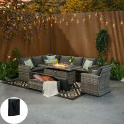 Rosen 9 Seater Rattan Corner Sofa Set With Aluminium Fire-pit Dining Table and Storage Box, Grey / Without Rain Cover - thumbnail 2